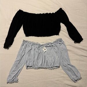 Women's Off-Shoulder Tops - Black and Baby Blue